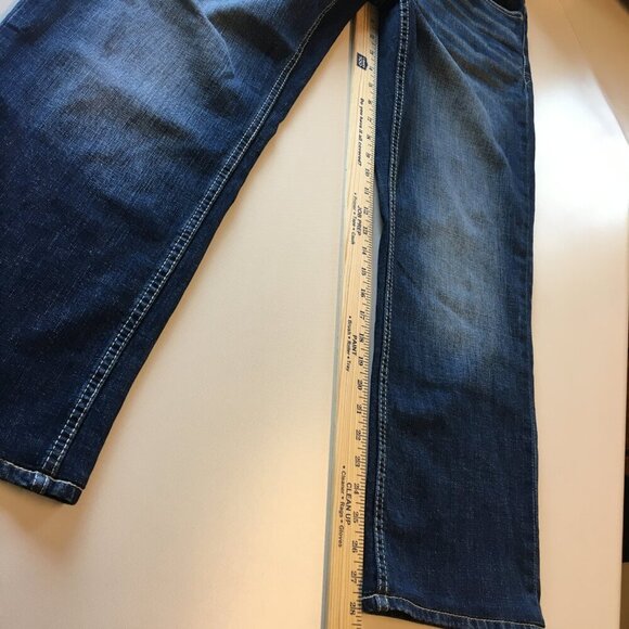 Reclaim Jeans Mens Size 36 Relaxed Fit Dark Wash Fade Whiskering - Picture 10 of 13